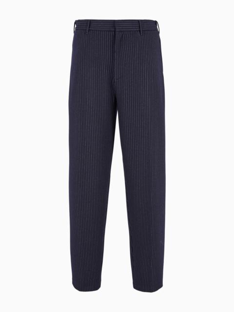 Pinstriped viscose-blend jersey trousers