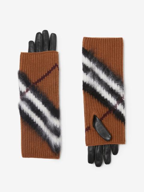 Burberry Chevron Check Overlay Leather Gloves