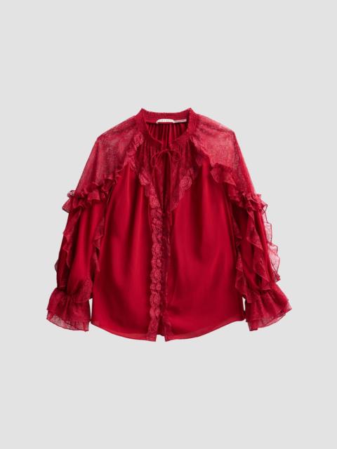 Alice + Olivia Women's Aleena Ruffled Lace-Trim Blouse - Garnet