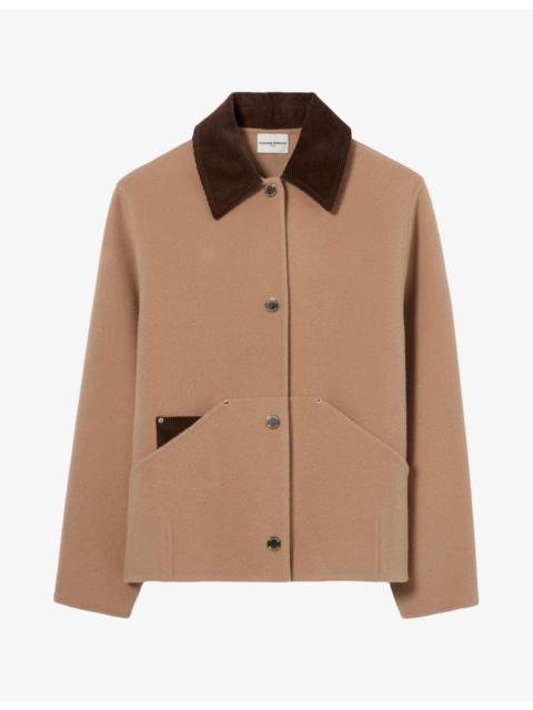 Claudie Pierlot Corduroy-Collar Side-Pocket Wool-Blend Coat