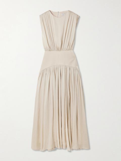ABADIA Suri Gathered Plissé-satin Gown