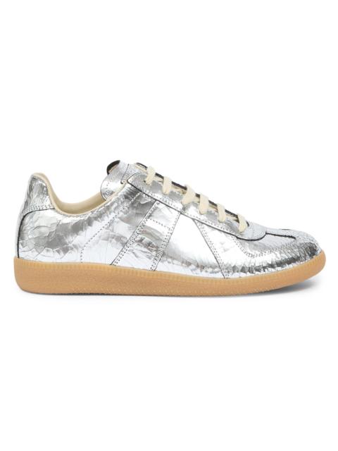 Maison Margiela Men's Replica Metallic Cracked Leather Low-Top Sneakers - Silver