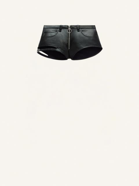 courrèges BUCKLE ZIPPED VINYL MINI SHORT