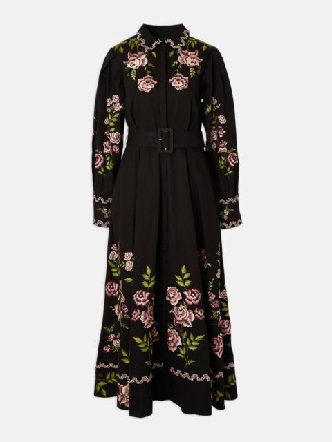 KAREN MILLEN Plus Size Rose Embroidered Cotton Twill Woven Shirt Dress With Eyelets