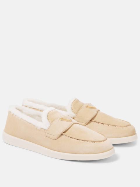 Prada Shearling-lined suede loafers