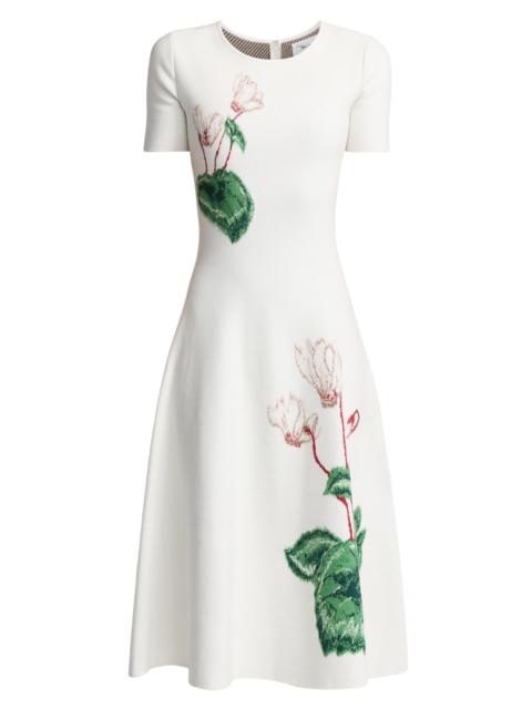 Oscar de la Renta Women's Cyclamen Short-Sleeve Fit & Flare Dress - Ivory