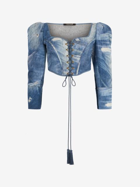 Roberto Cavalli Denim Patchwork-Effect Corset with Lacing
