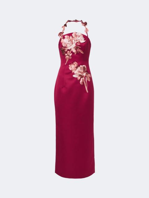 LEO LIN Ava floral-appliqué satin bustier dress