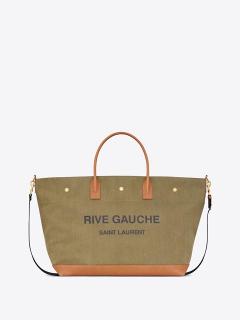 SAINT LAURENT rive gauche maxi shopping bag in canvas and vegetable-tanned leather