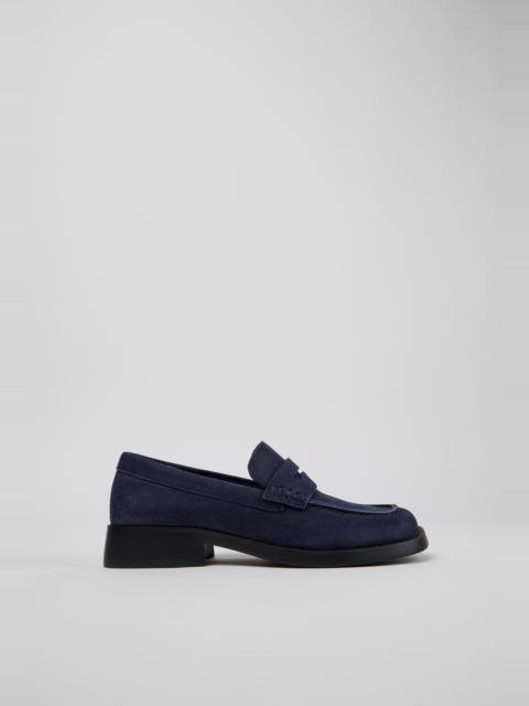 CAMPER Donna Blue Nubuck Leather Moccasins for Women.