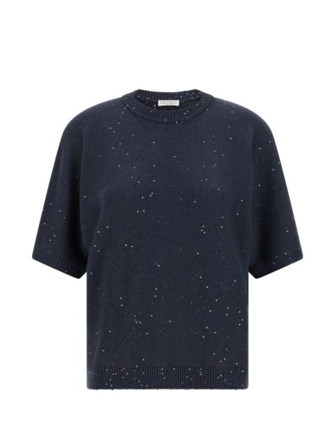 Brunello Cucinelli sequin-embellished short-sleeve sweater