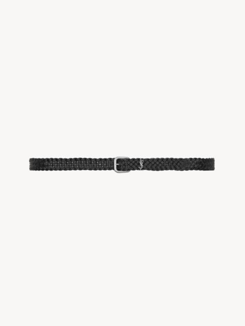 SAINT LAURENT CASSANDRE RECTANGULAR BUCKLE BELT IN WOVEN LEATHER