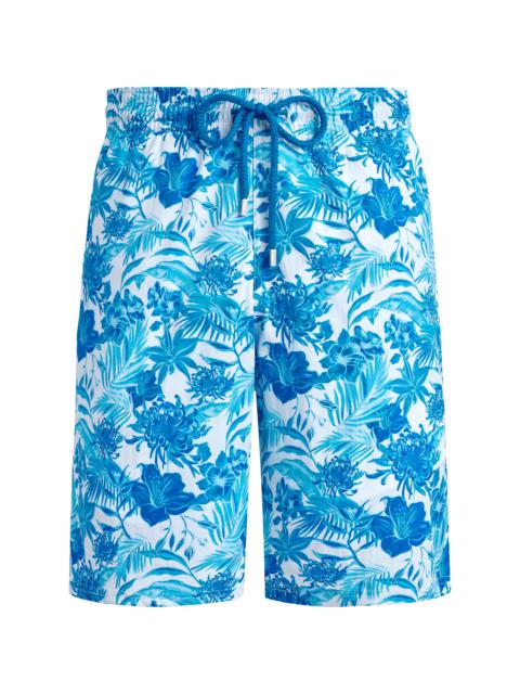 Men Long Stretch Swim Trunks Tahiti Flowers