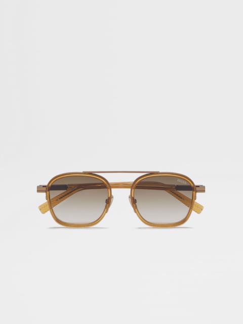ZEGNA TRANSPARENT GOLDEN SYRUP ORIZZONTE I ACETATE AND METAL SUNGLASSES