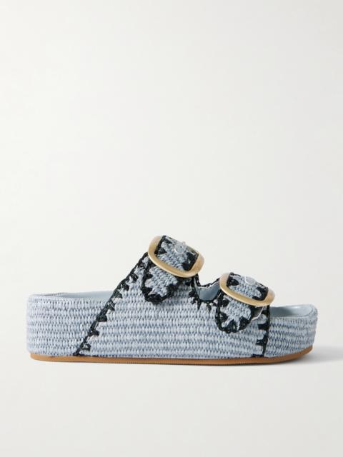 LOEFFLER RANDALL Theo Embroidered Raffia Platform Slides