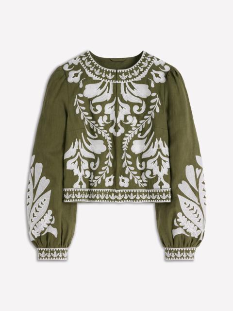 BODEN Embroidered Linen Jacket-Woodland Green