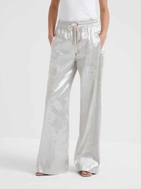 Sparkling linen gabardine loose track trousers
