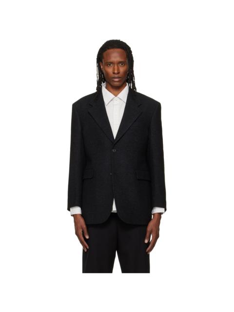 Tonywack Black Herringbone Wool Relaxed Tailored Blazer