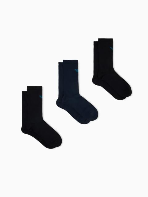 EMPORIO ARMANI THREE-PACK OF SHORT COTTON SOCKS WITH AN EAGLE LOGO
