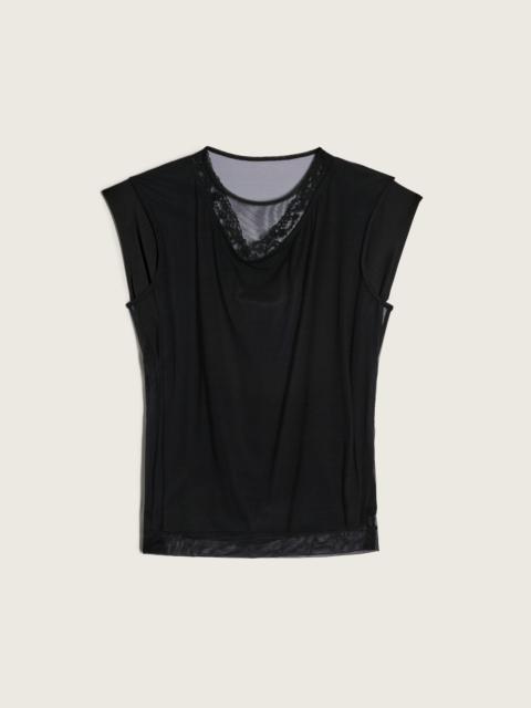 Simone Rocha Layered Liquid Cap Sleeve Lace Trim T-Shirt