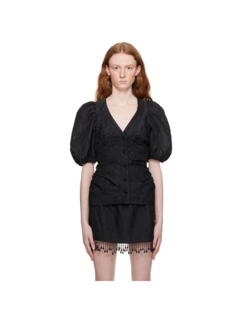 GANNI Black Floral Blouse