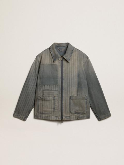 Men’s denim jacket with stripes and patches on the front