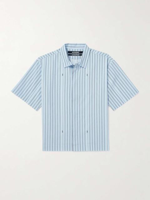 JACQUEMUS Logo-Print Striped Cotton-Poplin Shirt
