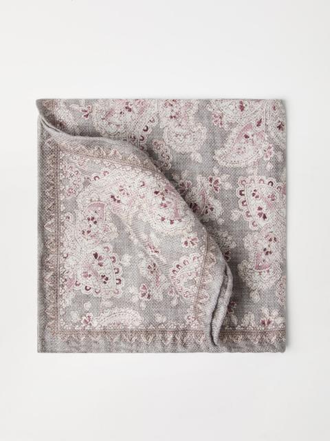 Brunello Cucinelli Double face linen and silk pocket square with paisley design