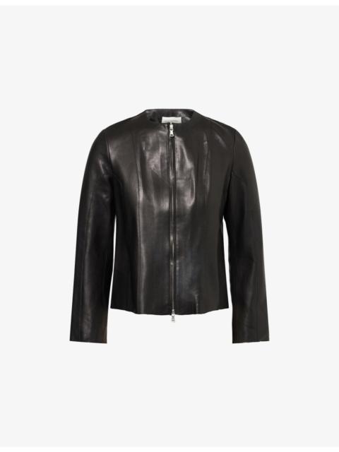 NOUR HAMMOUR Classic Round-Neck Leather Jacket