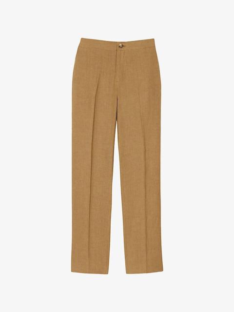 Sandro Elasticated-Waist Straight-Leg Linen Trousers