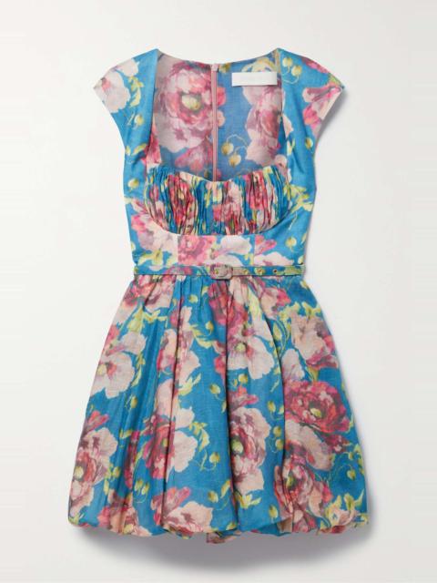 High Tide belted floral-print silk and linen-blend mini dress