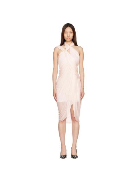 Balmain Pink Cross Neck Fluid Jersey Draped Midi Dress