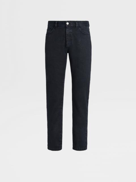 ZEGNA NAVY BLUE STRETCH LINEN AND COTTON JEANS