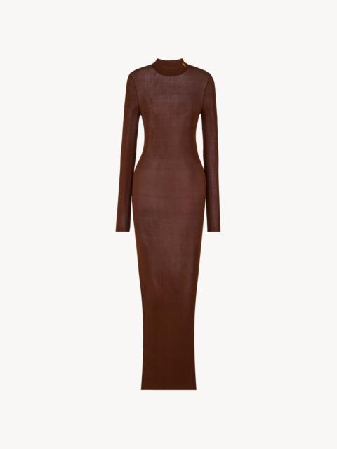 SAINT LAURENT CASSANDRE COLLAR DRESS IN RIB-KNIT SILK