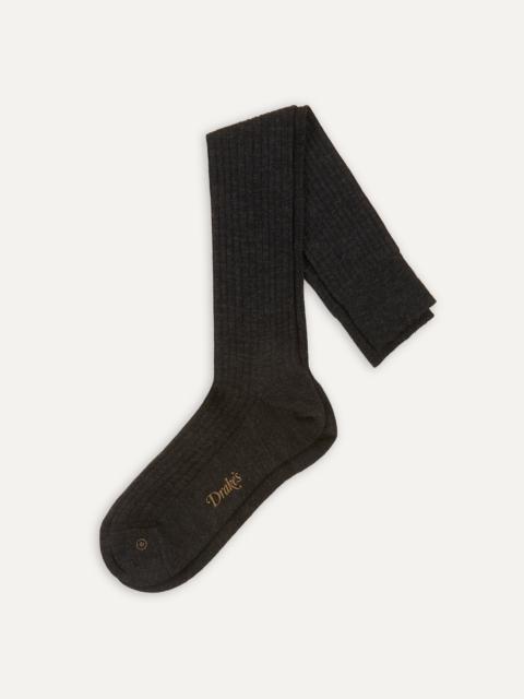 Drake's Dark Grey Wool Over-The-Calf Sock