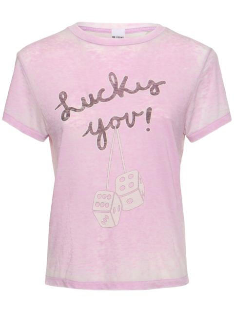 Printed cotton blend jersey t-shirt