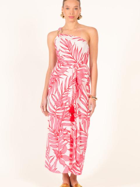 Poupette St Barth Long Dress Fanny - Pink Palm Leaf
