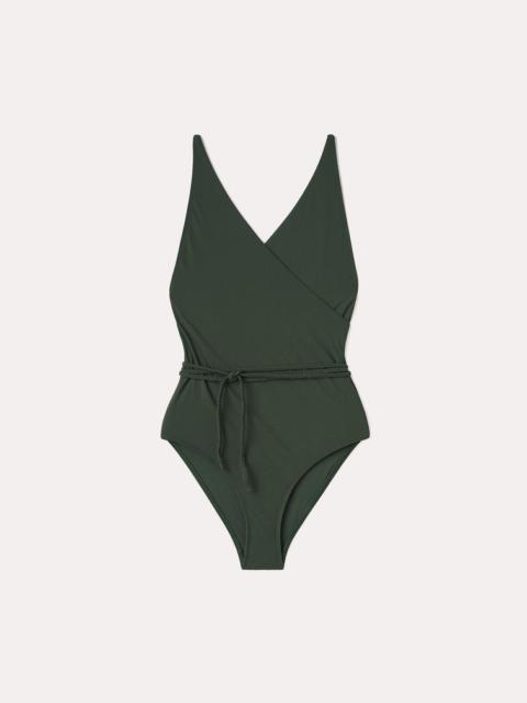 V-neck wrap swimsuit dark green