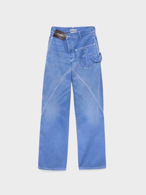 JW Anderson WOMENS TWISTED WORKWEAR DENIM JEANS IN FRENCH BLUE