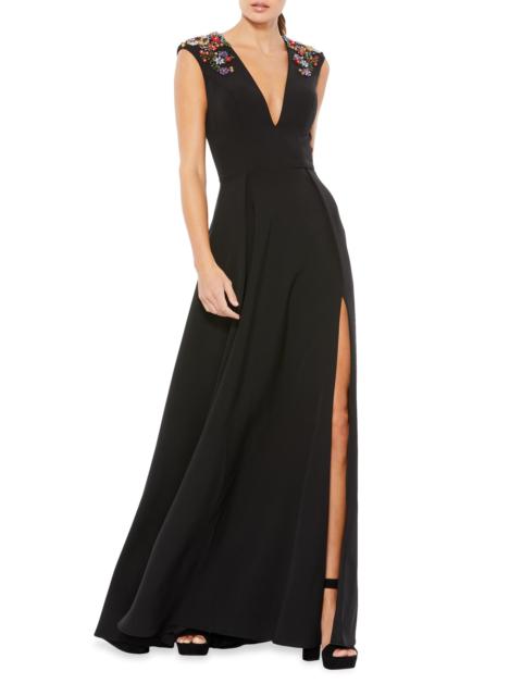 MAC DUGGAL Women's Crystal-Embellished V-Neck Gown - Black