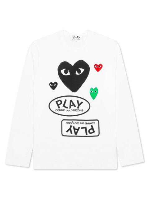 Comme des Garçons PLAY COMME DES GARCONS PLAY BLACK MULTI LOGO L/S T-SHIRT - WHITE