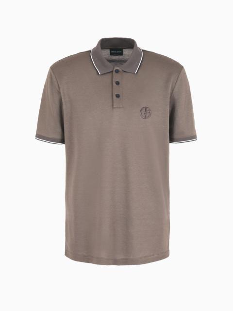 GIORGIO ARMANI Short-sleeved polo shirt in silk, linen and cotton jersey