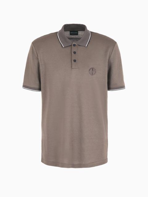 Short-sleeved polo shirt in silk, linen and cotton jersey