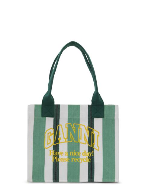 GREEN LARGE STRIPED CANVAS TOTE BAG