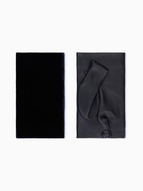 GIORGIO ARMANI VELVET AND LEATHER MUFF WITH SILK LINING