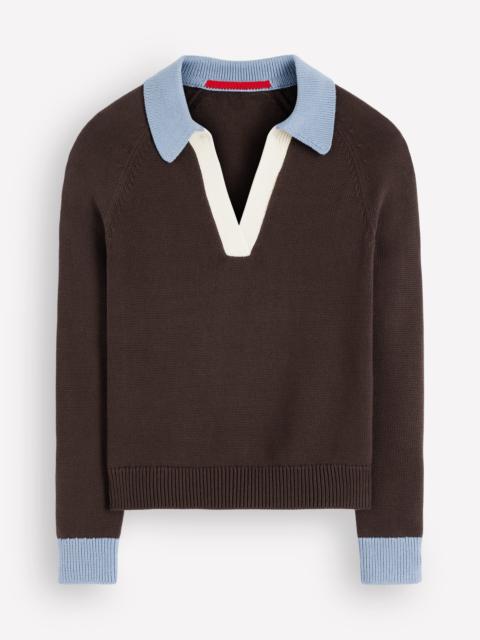 BODEN Lucy Cotton Henley Sweater-Bitter Chocolate