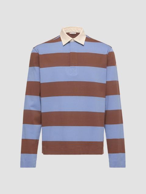 Moncler Men's Polo Shirt in Striped Cotton - Light Blue Brown