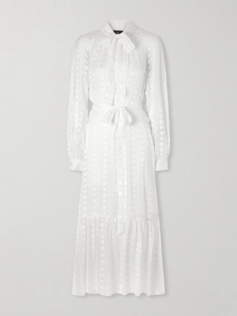 Etro Pussy-bow Belted Tiered Jacquard Silk-chiffon Midi Dress