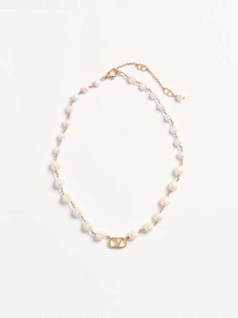 Valentino VLOGO SIGNATURE NECKLACE IN METAL AND GLASS BEADS