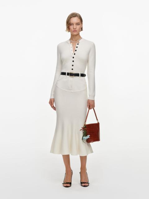 self-portrait Cream Knit Denim Insert Midi Dress